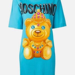 Moschino Turquoise Blue Teddy Graphic Midi Dress